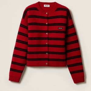 Miu Miu Red and Black Knit Cardigan